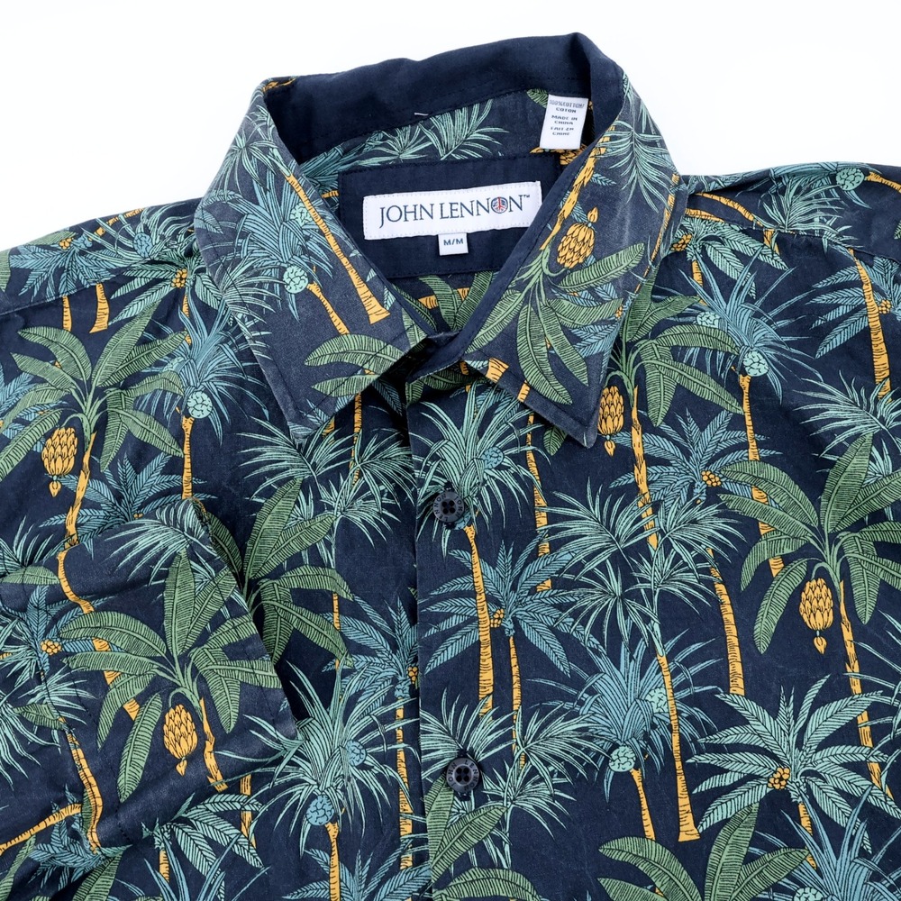 JOHN LENNON Button Up Long Sleeve Palm Tree Banana Print Shirt Men's Medium